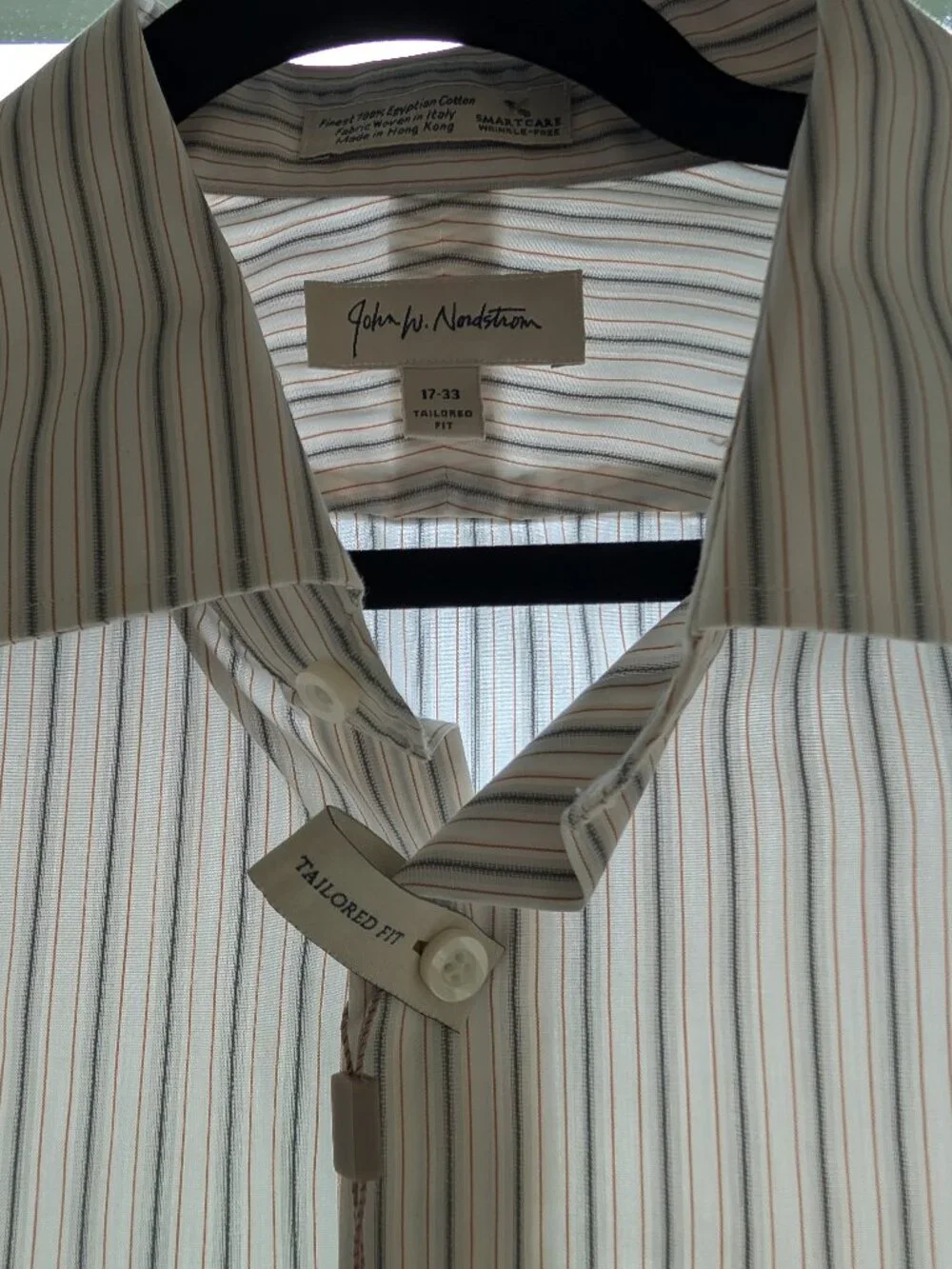 NWT John W. Nordstrom Stripe Collared Shirt 17 Neck Egyptian Cotton Wrinkle Free